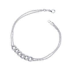 Bracelet gourmette 6 maillons rolò en or blanc 18k avec diamants, 19,0+0,5 cm