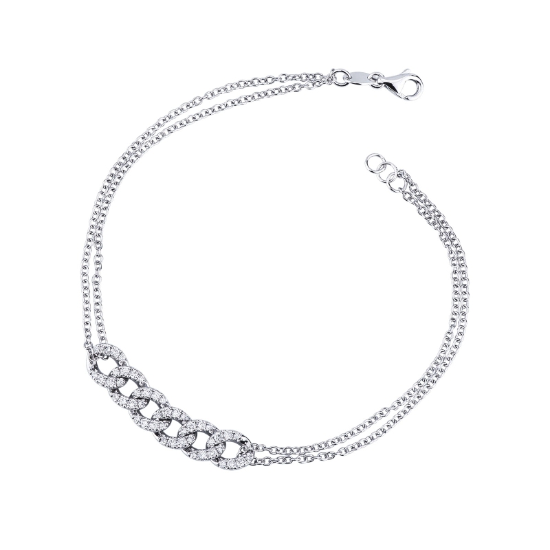 Bracelet gourmette 6 maillons rolò en or blanc 18k avec diamants, 19,0+0,5 cm