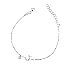 Bracelet en or blanc 18k avec lettre J et diamants