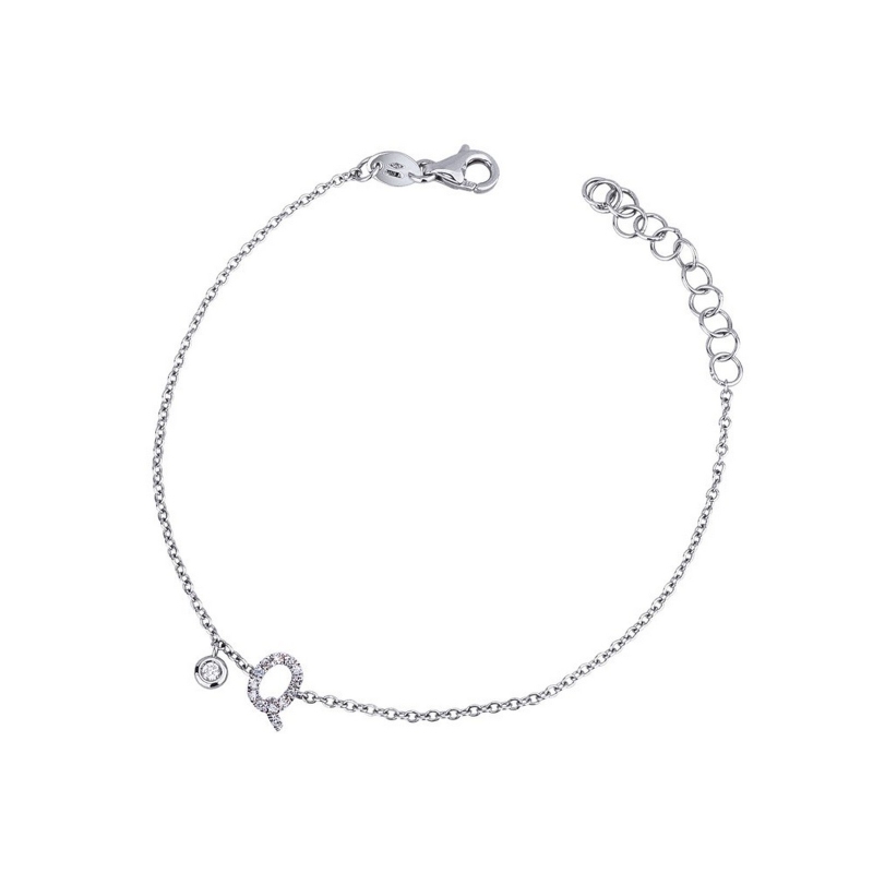 Bracelet en or blanc avec lettre Q et diamants