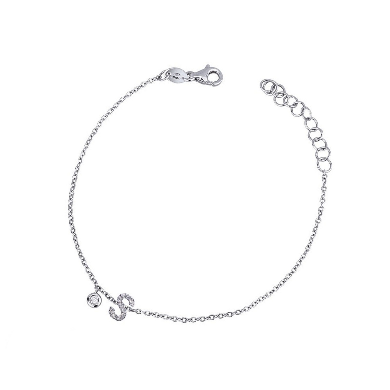 Bracelet en or blanc 18k avec la lettre S