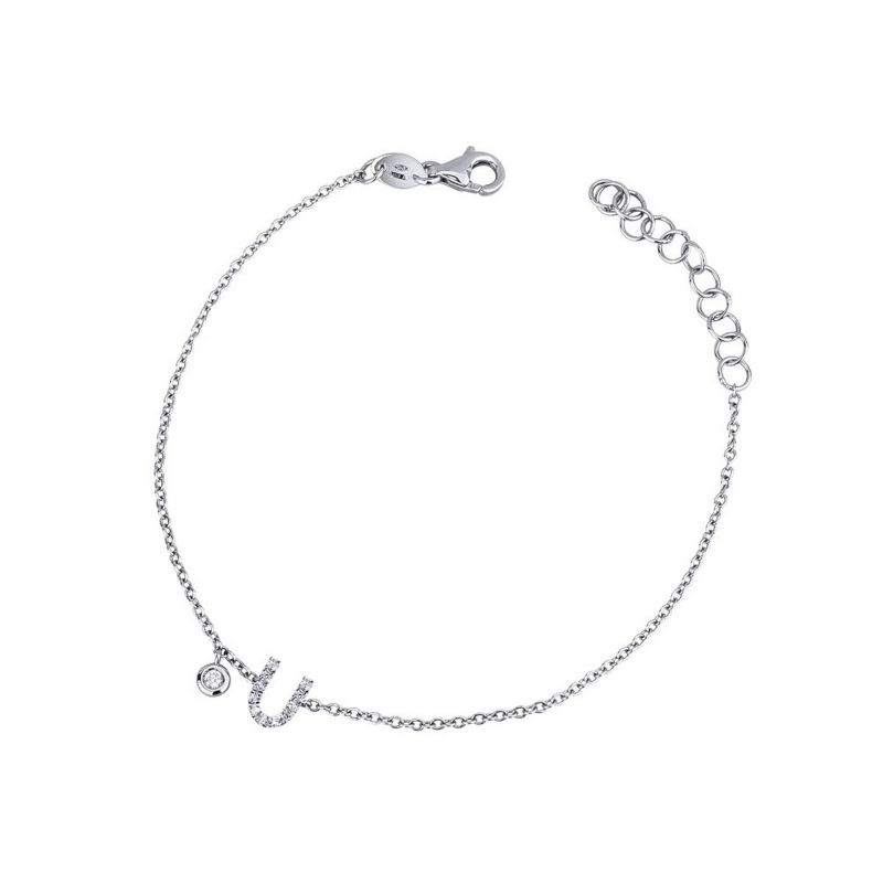 Bracelet avec la lettre  U en or blanc et diamants