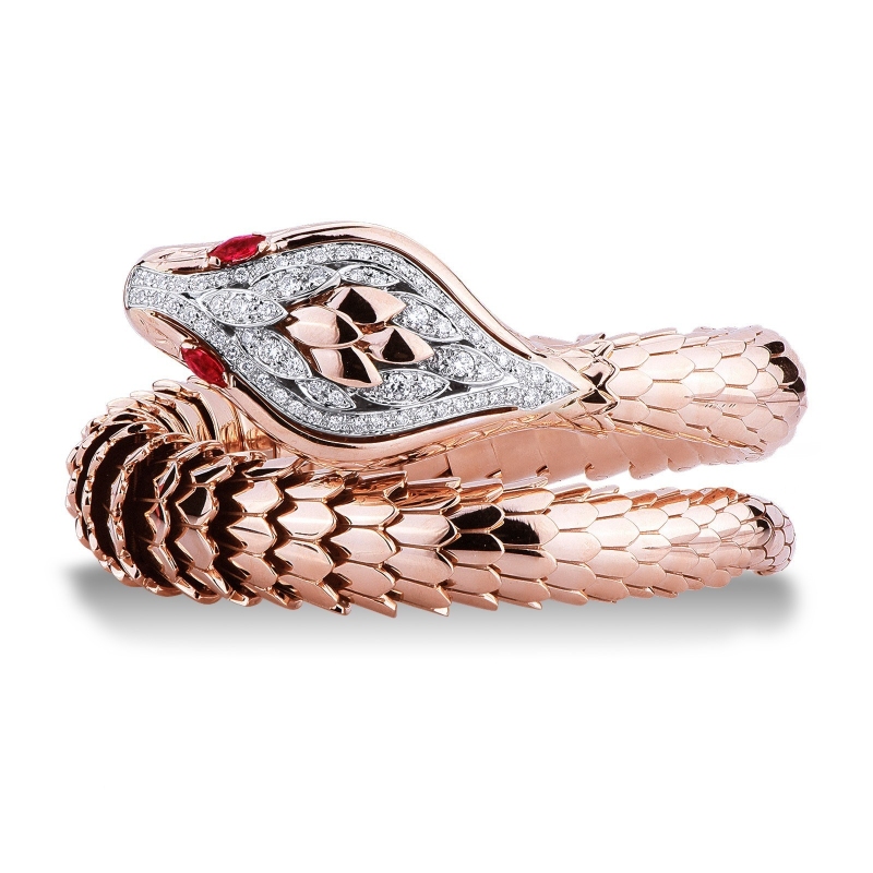 Bracelet Serpent Or Blanc et Rose 18k avec Diamants et Rubis