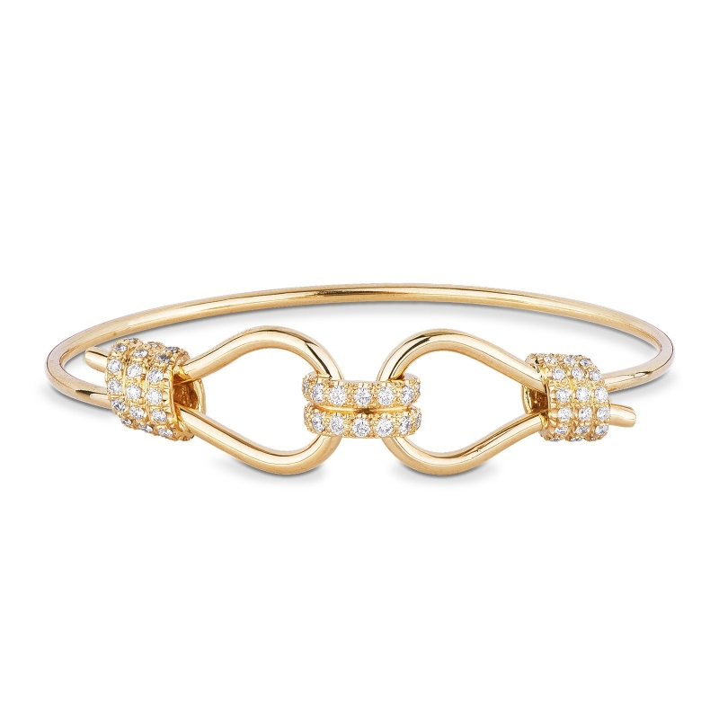 Bracelet rigide en or jaune 18K nœuds et diamant