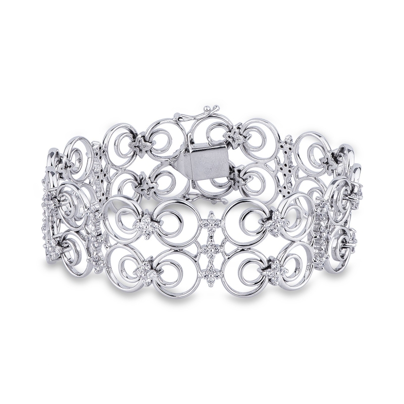 Bracelet en or blanc 18k à doubles mailles avec cercles et diamants