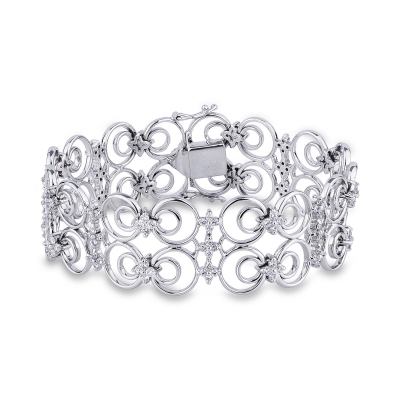 Bracelet en or blanc 18k à doubles mailles avec cercles et diamants