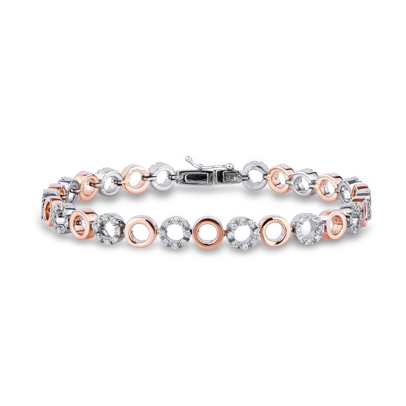 Bracelet or blanc et rose 18k forme ronde et diamants