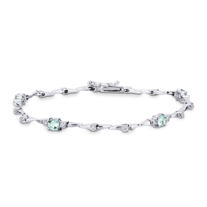 Bracelet en or blanc 18k avec aiguamarines ovales et diamants