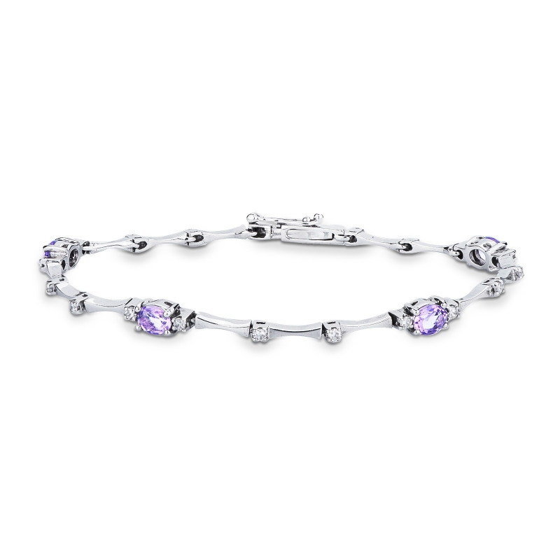 Bracelet en or blanc 18k avec améthystes et diamants