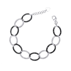 Bracelet ovales en or blanc 18K avec diamants noirs et blancs