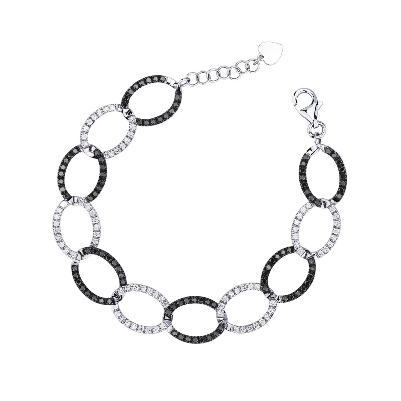 Bracelet ovales en or blanc 18K avec diamants noirs et blancs
