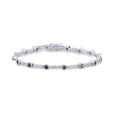 Bracelet Alterné en Or Blanc 18k avec Diamants Noirs et Blancs