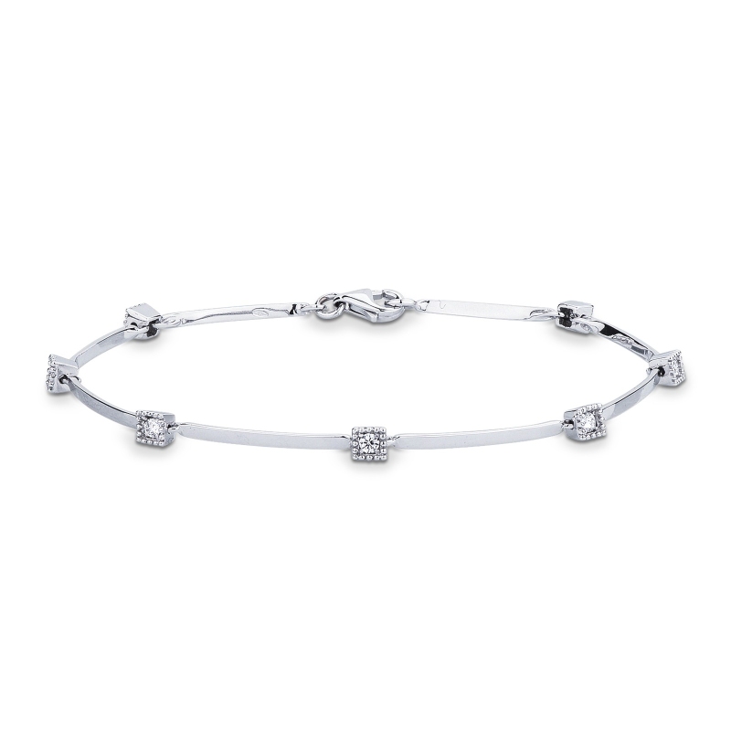 Bracelet or blanc 18k avec diamants, 18 cm
