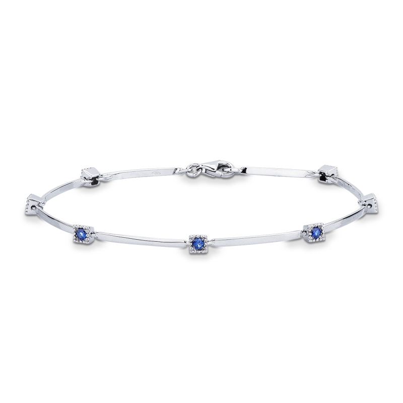 Bracelet alterné en or blanc 18 carats avec saphirs bleus