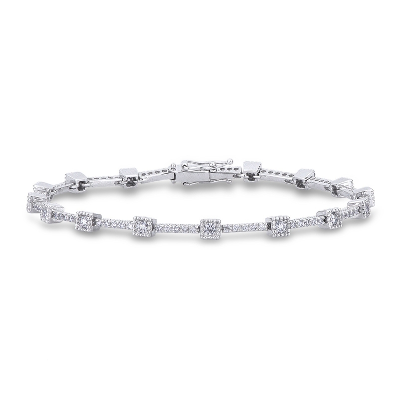 Bracelet en or blanc 18k avec segments carrés et diamants