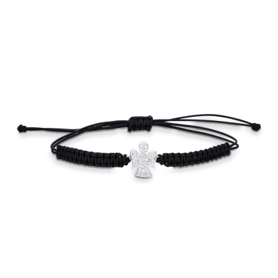 Bracelet avec cordon noir réglable et petit ange