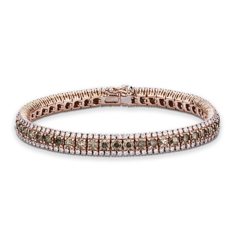 Bracelet en or rose 18k avec diamants brown et double rangée de diamants