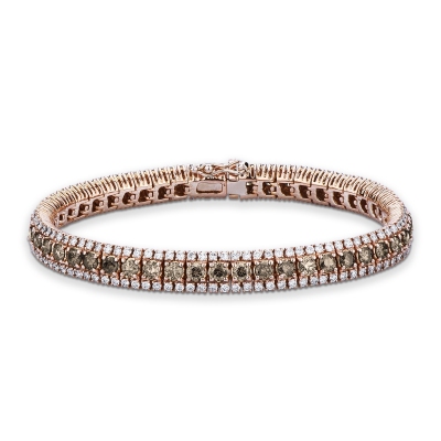 Bracelet en or rose 18k avec diamants brown et double rangée de diamants