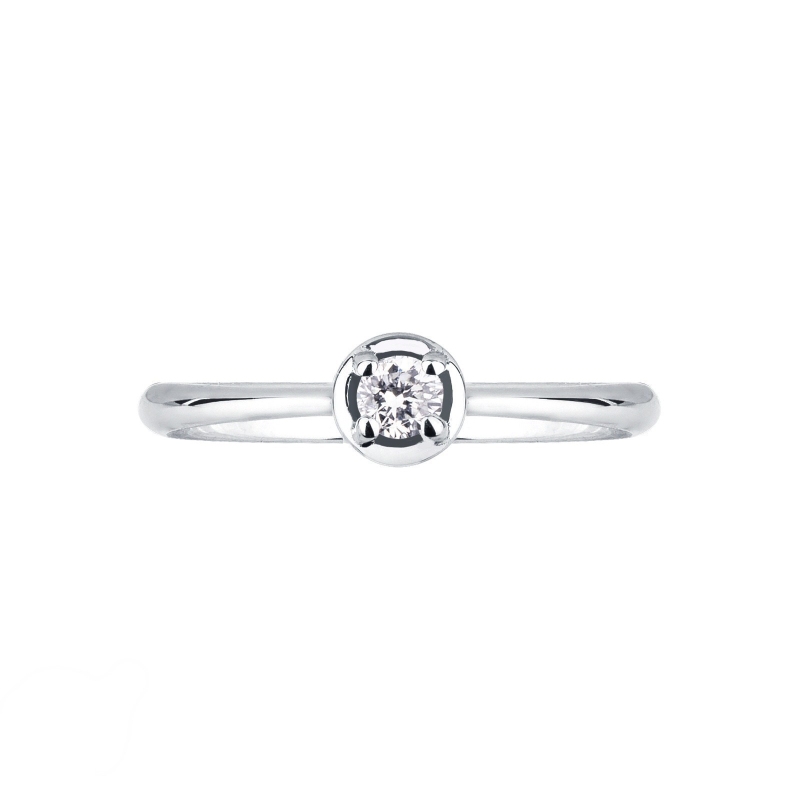 Bague solitaire or blanc 18k cœur diamant 0.10ct taille brillante