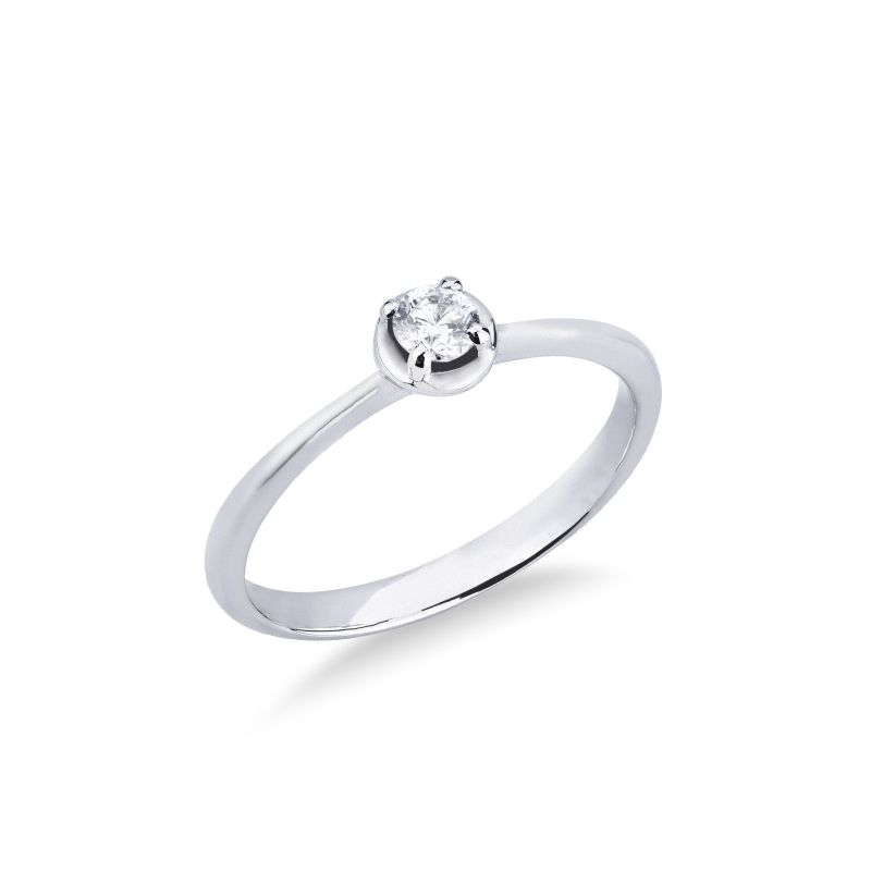 Bague solitaire diamant et or blanc 18k ,  ct. 0,15