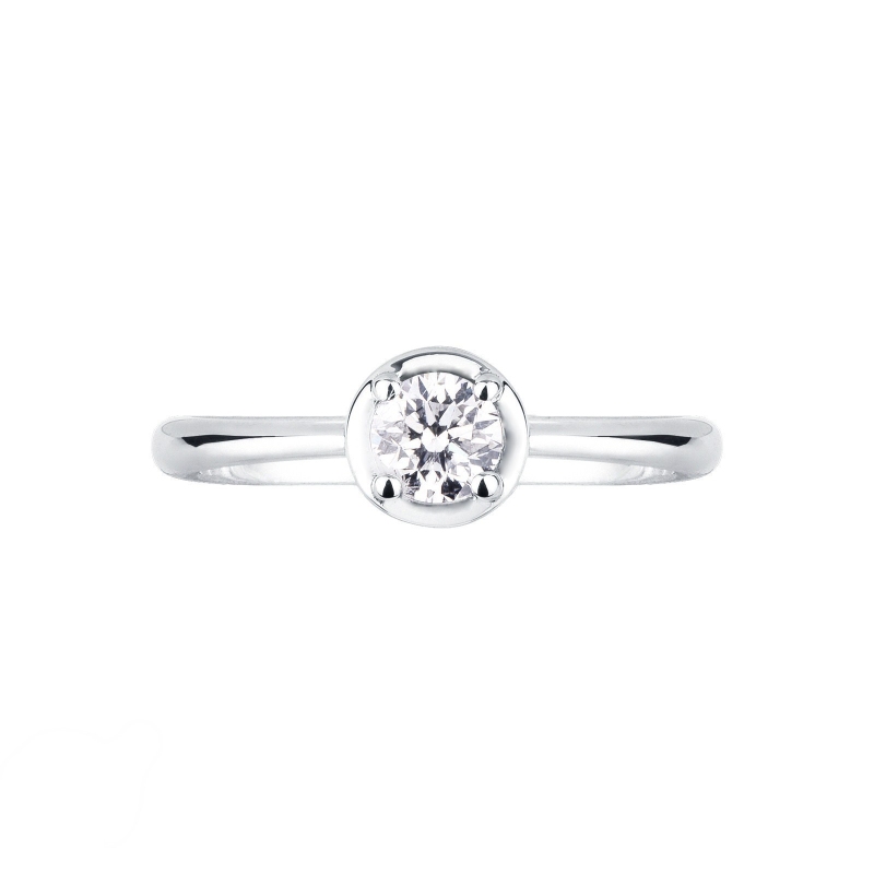 Bague solitaire or blanc 18k cœur diamant 0.30 ct taille brillante