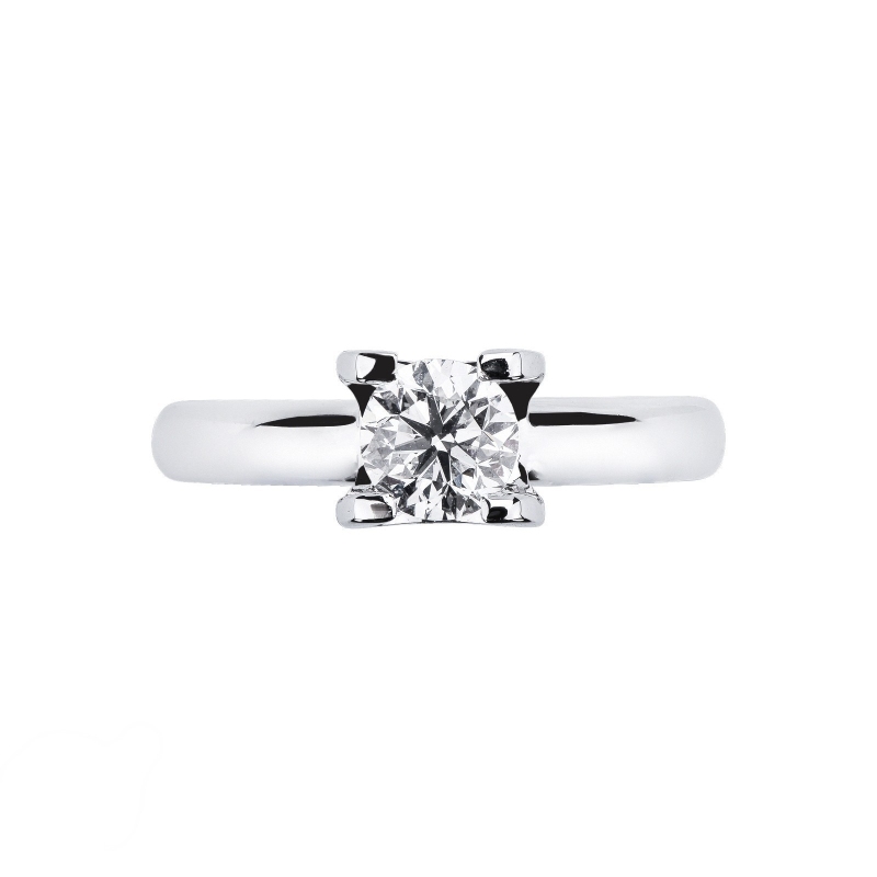 Bague solitaire ligne classique en or blanc 18 carats avec diamant 1 ct
