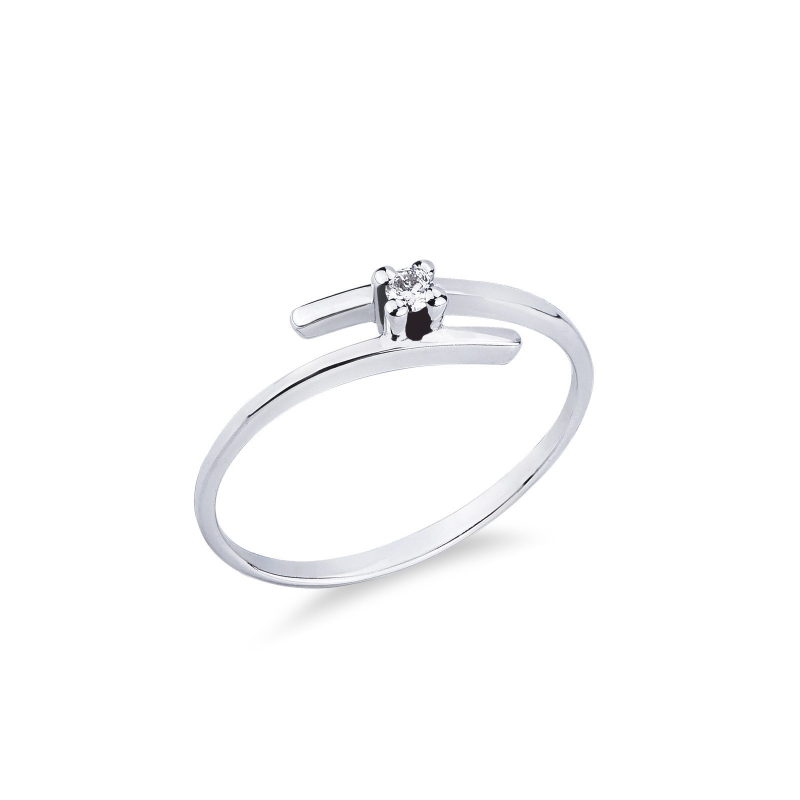 Bague solitaire en or blanc 18k avec diamant 0,04 ct
