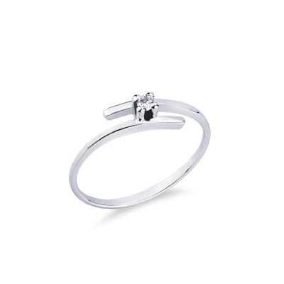 Bague solitaire en or blanc 18k avec diamant 0,04 ct