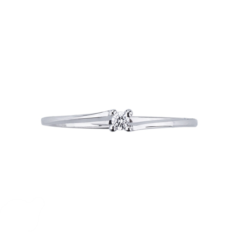 Bague solitaire en or blanc 18 carats avec diamant 0,04