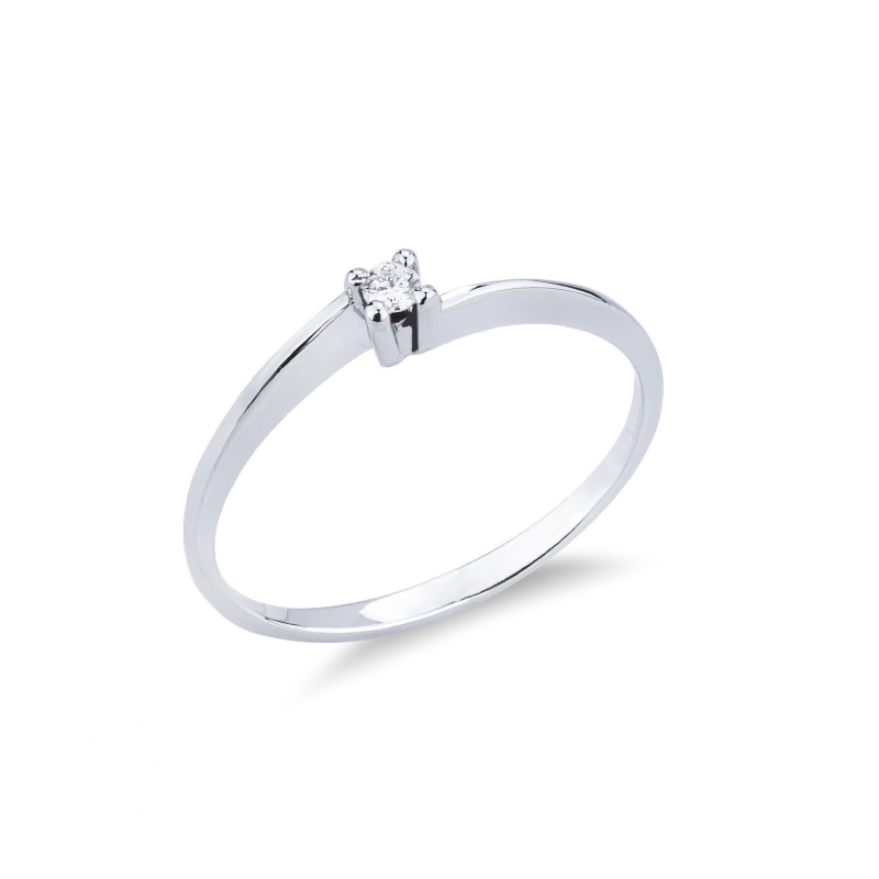 Bague solitaire en or blanc 18 carats avec diamant 0,04