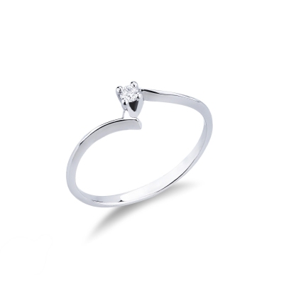 Bague Solitaire en Or Blanc 18k avec Diamant Taille Brillante 0.04 ct