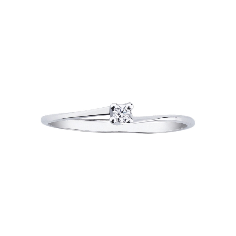 Bague solitaire en or blanc 750 avec diamant 0,04 ct