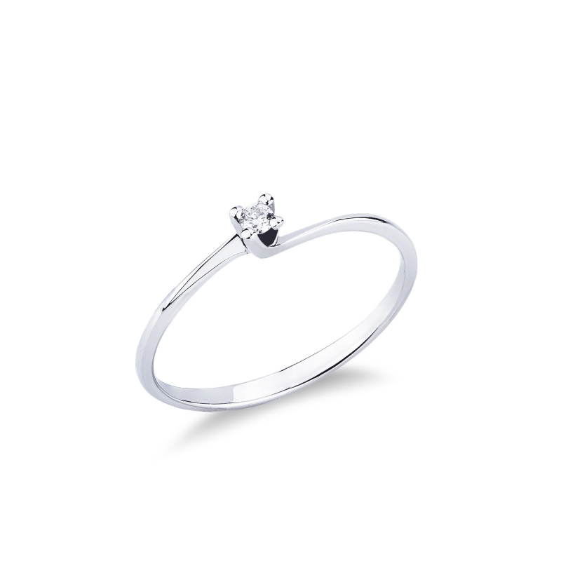 Bague solitaire en or blanc 750 avec diamant 0,04 ct