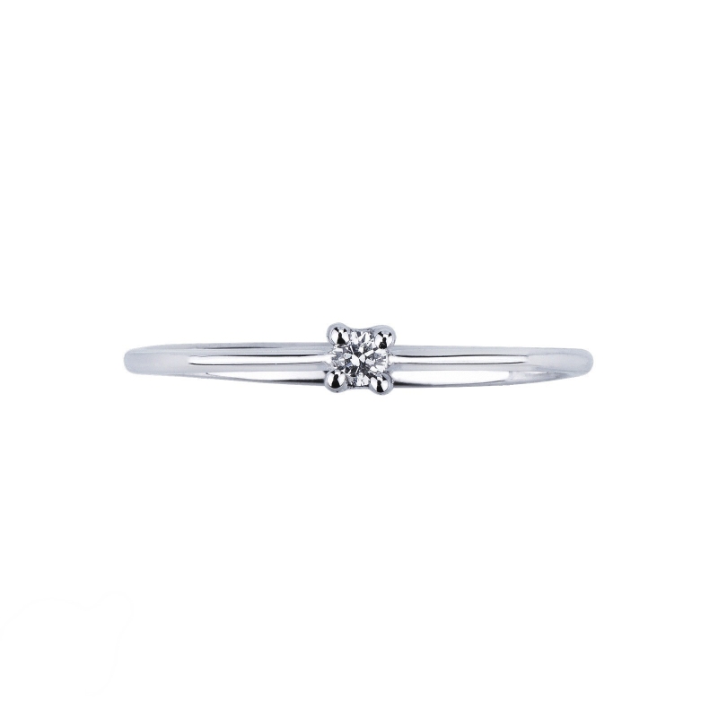 Bague solitaire 4 griffes en or blanc 750 avec diamant 0,04 ct