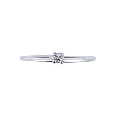 Bague solitaire 4 griffes en or blanc 750 avec diamant 0,04 ct