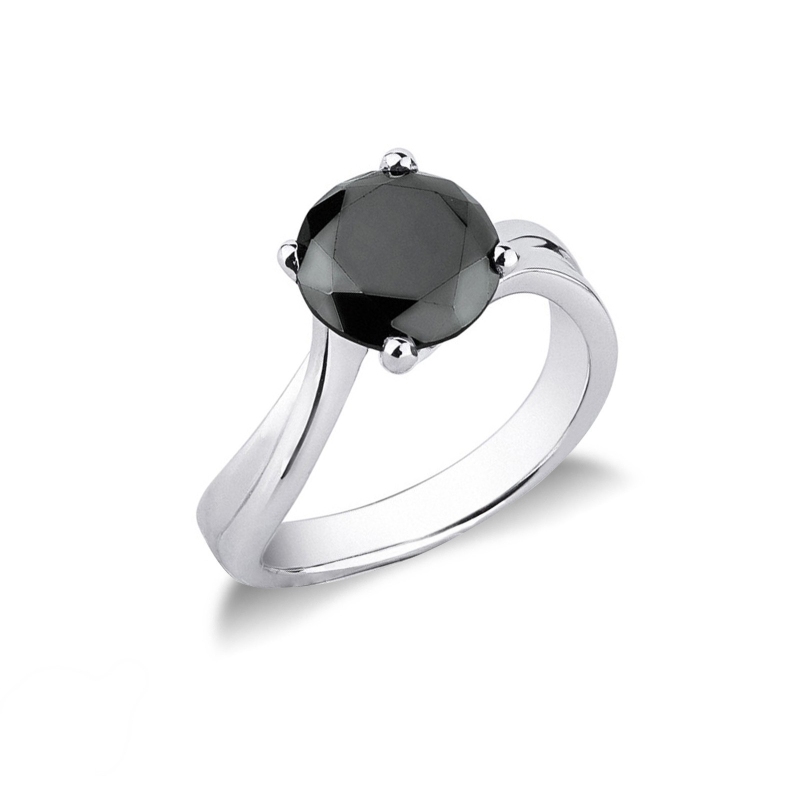 Bague solitaire en or blanc 18 carats avec diamant noir