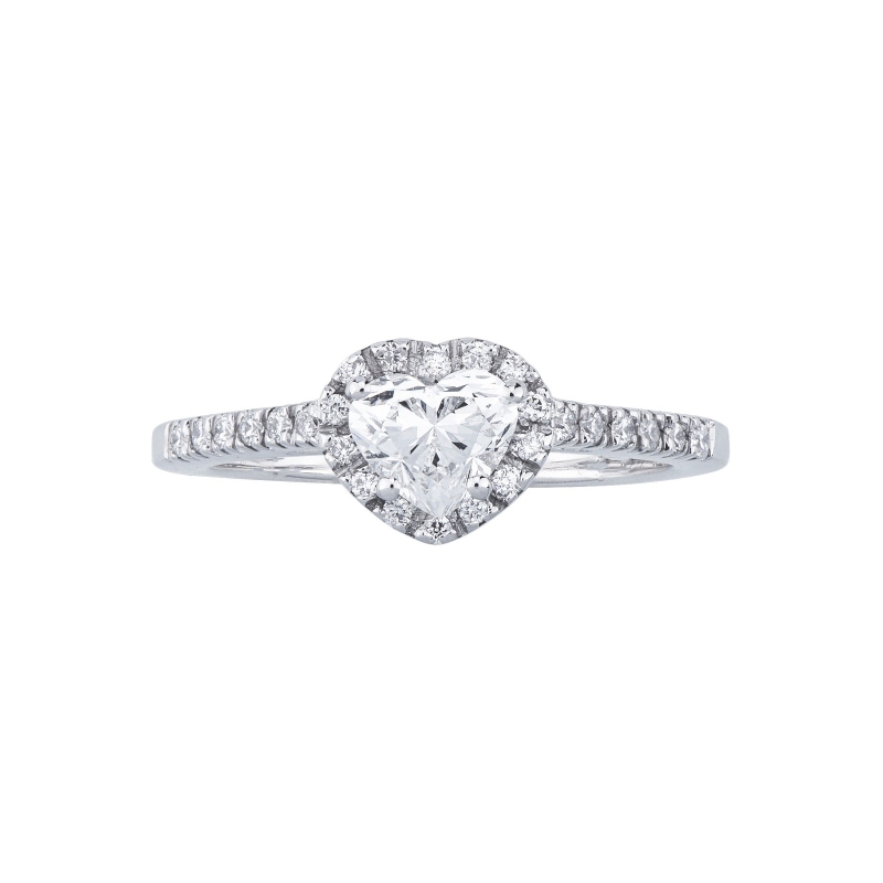 Anneau solitaire en or blanc 18k avec diamant naturel central cœur GIA, CT.0.70 