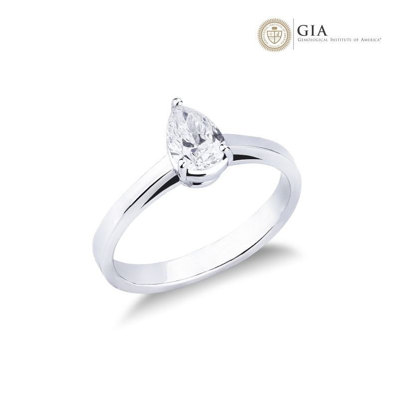 Bague avec diamant taille goutte 0,50 ct GIA en or blanc 18k