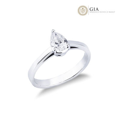 Bague avec diamant taille goutte 0,50 ct GIA en or blanc 18k