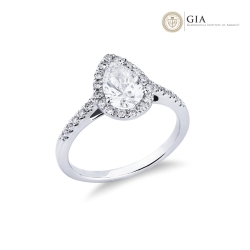Bague avec diamant taille goutte 1,00 ct GIA en or blanc 18k