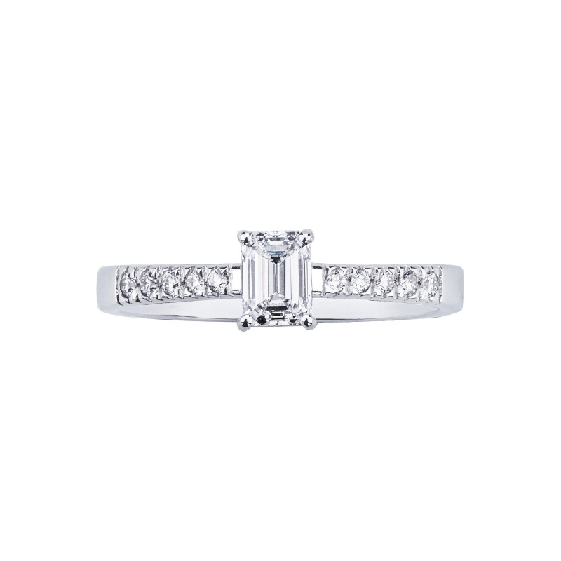 Bague taille émeraude 0,50 ct GIA or blanc 18k