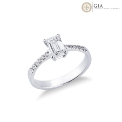 Bague solitaire émeraude en or 18k diamant naturel certifié GIA