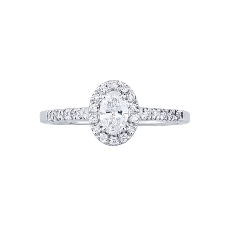 Bague solitaire en or blanc 18k diamant ovale certifié GIA ct 0.30