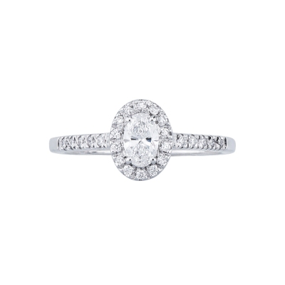Bague solitaire en or blanc 18k diamant ovale certifié GIA ct 0.30