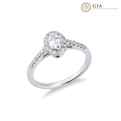 Bague solitaire en or blanc 18k diamant ovale certifié GIA ct 0.30