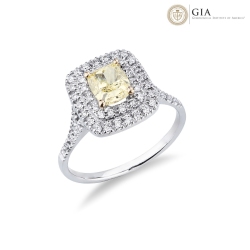 Solitaire or blanc 18k diamant jaune fancy GIA 1.16CT