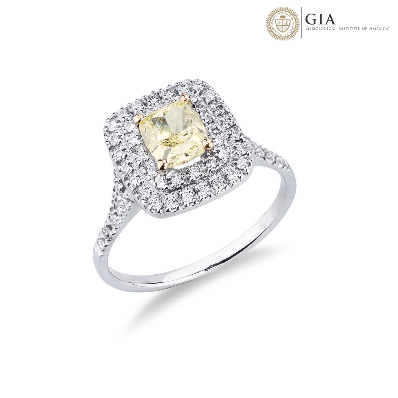 Solitaire or blanc 18k diamant jaune fancy GIA 1.16CT