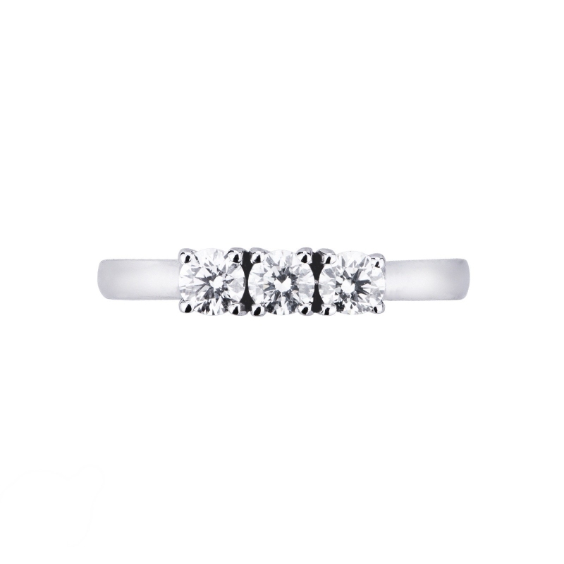 Demi alliance trilogie en or blanc 18k avec diamants 0.60 ct 
