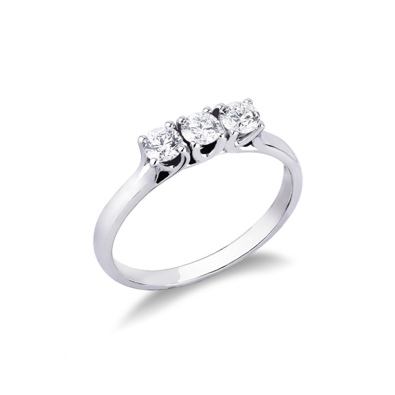 Demi alliance trilogie en or blanc 18k avec diamants 0.60 ct 