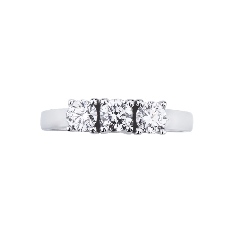Bague trilogie avec diamants 0.75 ct en or blanc 18k